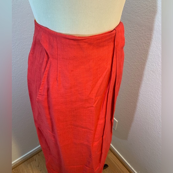 VGUC Vintage 80s Ann Tjian for Kenar Long Red Linen Pencil Skirt - Picture 2 of 8
